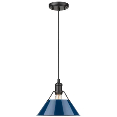 Golden Lighting Orwell 10" Wide Matte Black 1-light Mini Pendant With Matte Navy Shade