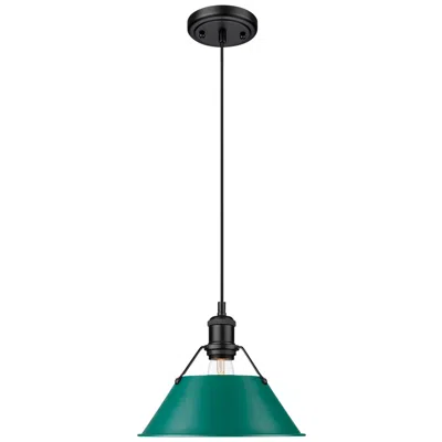 Golden Lighting Orwell 10" Wide Medium Pendant In Matte Black With Pine Green
