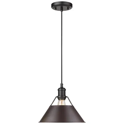 Golden Lighting Orwell 10" Wide Pendant In Matte Black With Rubbed Bronze
