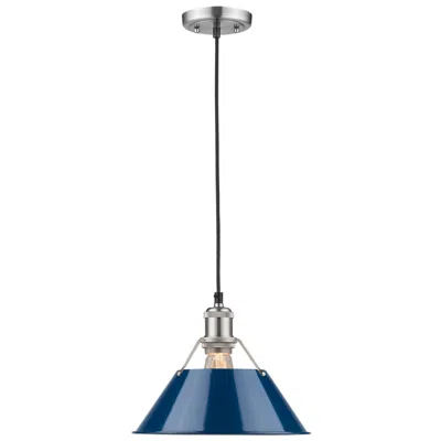 Golden Lighting Orwell 10" Wide Pewter Mini Pendant With Navy Shade