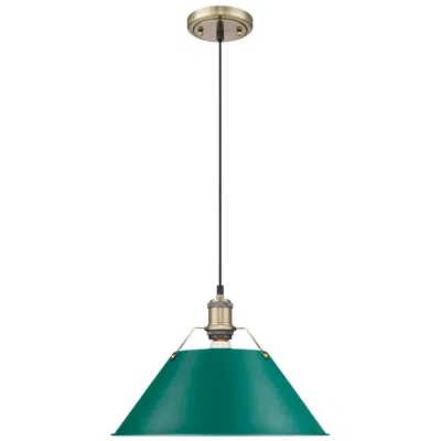 Golden Lighting Orwell 14" Wide Large Pendant In Aged Brass With Pine Green