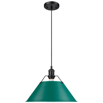 Golden Lighting Orwell 14" Wide Large Pendant In Matte Black With Pine Green
