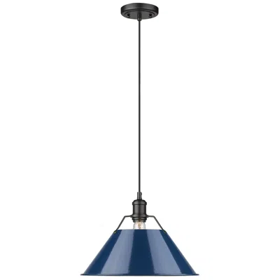Golden Lighting Orwell 14" Wide Matte Black Pendant Light With Navy Shade