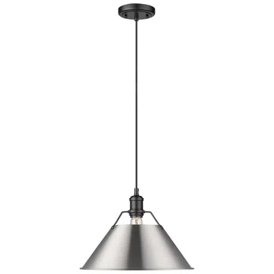Golden Lighting Orwell 14" Wide Matte Black Pendant Light With Pewter Shade