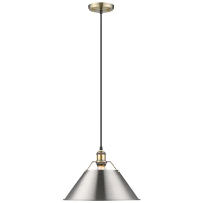 Golden Lighting Orwell 14" Wide Pendant In Aged Brass With Pewter