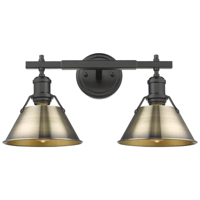 Golden Lighting Orwell 18 1/4" Wide 2-light Vanity Light In Matte Black With Aged Bras