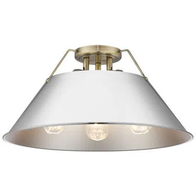 Golden Lighting Orwell 18 3/4" Wide 3-light Flush Mount In Aged Brass With Chrome In Silver