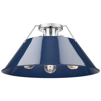 Golden Lighting Orwell 18 3/4" Wide 3-light Flush Mount In Chrome With Matte Navy