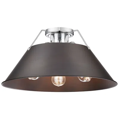 Golden Lighting Orwell 18 3/4" Wide 3-light Flush Mount In Chrome With Rubbed Bronze