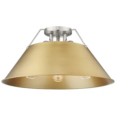 Golden Lighting Orwell 18 3/4" Wide 3-light Flush Mount In Pewter With Champagne Bronz In Gold