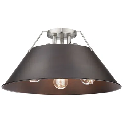Golden Lighting Orwell 18 3/4" Wide 3-light Flush Mount In Pewter With Rubbed Bronze In Black