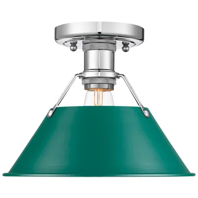 Golden Lighting Orwell 1-light Flush Mount In Chrome With Pine Green