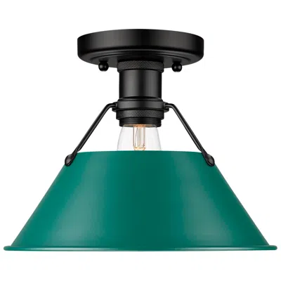 Golden Lighting Orwell 1-light Flush Mount In Matte Black With Pine Green