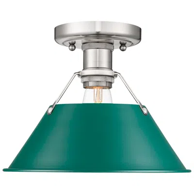 Golden Lighting Orwell 1-light Flush Mount In Pewter With Pine Green