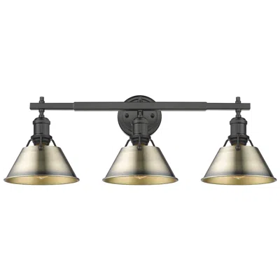 Golden Lighting Orwell 27 1/4" Wide 3-light Vanity Light In Matte Black With Aged Bras