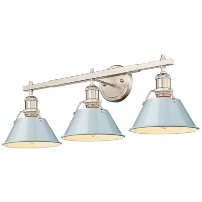 Golden Lighting Orwell 27.25" Wide 3-light Pewter Vanity Light With Seafoam Shade