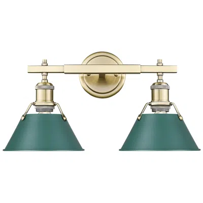 Golden Lighting Orwell 2-light Vanity Light In Aged Brass With Pine Green