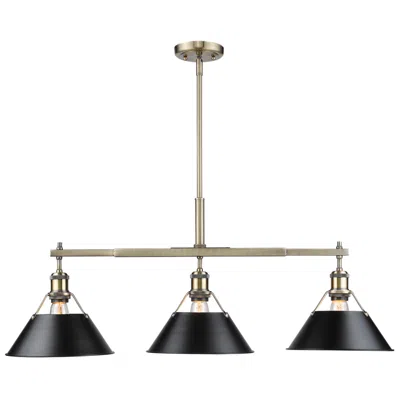 Golden Lighting Orwell 35 3/4" Wide 3-light Linear Pendant In Aged Brass With Matte Bl