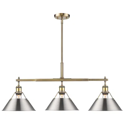 Golden Lighting Orwell 35 3/4" Wide 3-light Linear Pendant In Aged Brass With Pewter