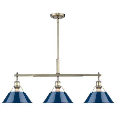 Golden Lighting Orwell 35 3/4" Wide Aged Brass And Navy Blue 3-light Pendant