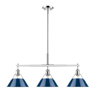 Golden Lighting Orwell 35 3/4"w Chrome And Navy Blue 3-light Linear Pendant