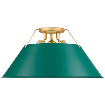 Golden Lighting Orwell 3-light Flush Mount In Brushed Champagne Bronze With Pine Green