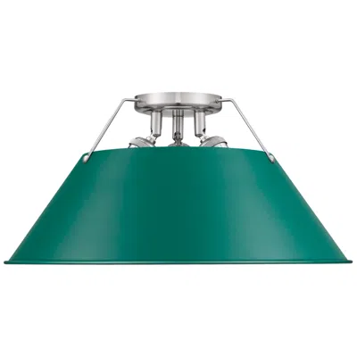 Golden Lighting Orwell 3-light Flush Mount In Pewter With Pine Green