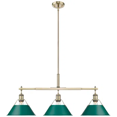 Golden Lighting Orwell 3-light Linear Pendant In Aged Brass With Pine Green