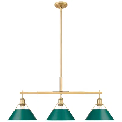 Golden Lighting Orwell 3-light Linear Pendant In Brushed Champagne Bronze With Pine Green