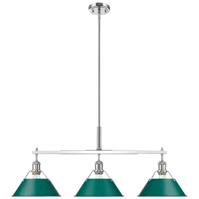 Golden Lighting Orwell 3-light Linear Pendant In Chrome With Pine Green