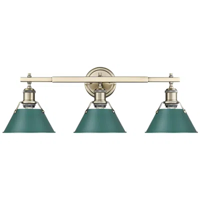 Golden Lighting Orwell 3-light Vanity Light In Aged Brass With Pine Green