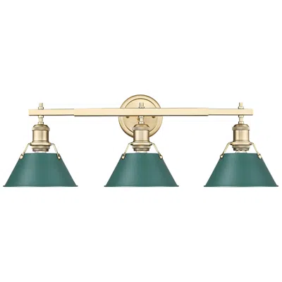 Golden Lighting Orwell 3-light Vanity Light In Brushed Champagne Bronze With Pine Green