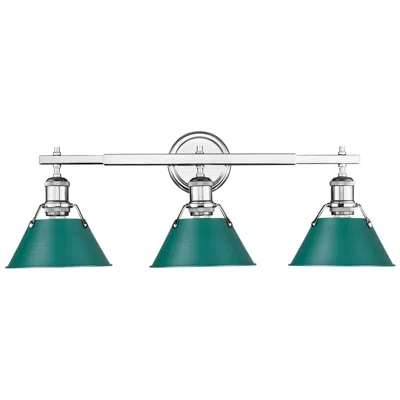 Golden Lighting Orwell 3-light Vanity Light In Chrome With Pine Green