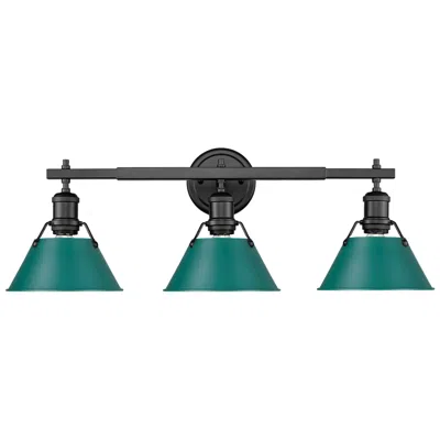 Golden Lighting Orwell 3-light Vanity Light In Matte Black With Pine Green