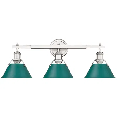 Golden Lighting Orwell 3-light Vanity Light In Pewter With Pine Green