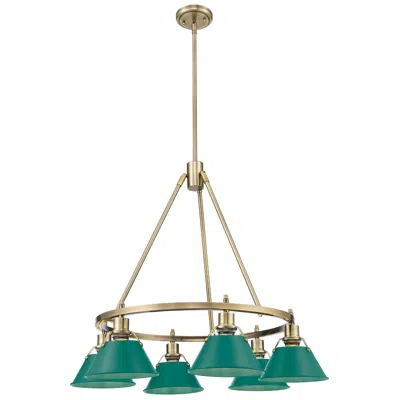 Golden Lighting Orwell 6-light Chandelier In Aged Brass With Pine Green