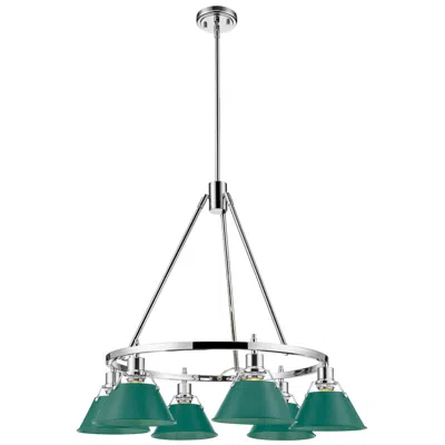 Golden Lighting Orwell 6-light Chandelier In Chrome With Pine Green