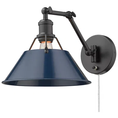 Golden Lighting Orwell Matte Black Swing Arm Wall Lamp With Navy Blue Shade