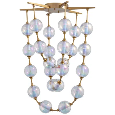 Golden Lighting Pearla 28" Led Pendant In Brushed Champagne Bronze W Iridescent Glass