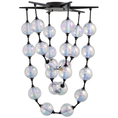 Golden Lighting Pearla 28" Led Pendant In Matte Black With Iridescent Glass Shade