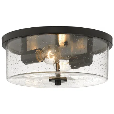 Golden Lighting Rayne 12 5/8" Wide Matte Black 2-light Flush Mount With Seeded Glass