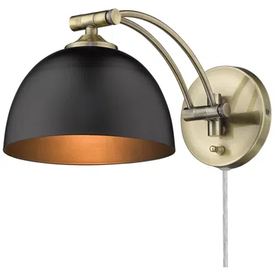 Golden Lighting Rey 7 7/8" Wide Aged Brass 1-light Swing Arm With Matte Black