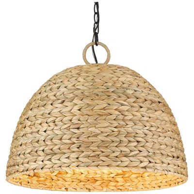 Golden Lighting Rue 21"w Matte Black Woven Sweet Grass Dome Pendant Light