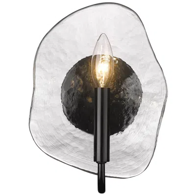 Golden Lighting Samara 7 3/4" Wide 1-light Matte Black Wall Sconce With Hammered Glass