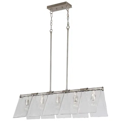 Golden Lighting Serenity 5-light Linear Pendant In Pewter With Hammered Water Glass