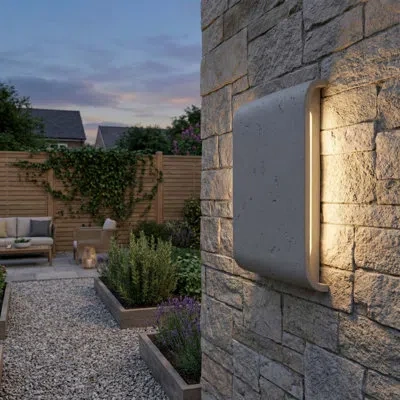 Golden Lighting Stela Integrated Led 16in Outdoor Wall In Gray Travertine