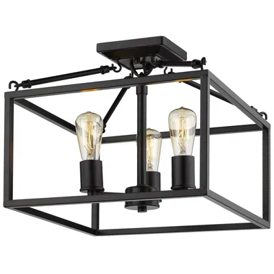 Golden Lighting Wesson 14" Matte Black Square 3-light Ceiling Light