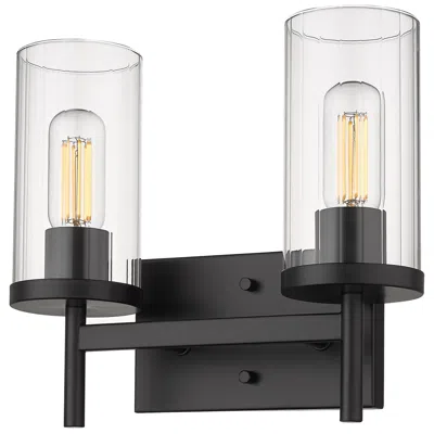 Golden Lighting Winslett 13" Wide Matte Black 2-light Bath Light With Ribbed Clear Gla