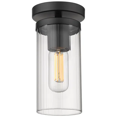 Golden Lighting Winslett 4 3/4" Wide Matte Black 1-light Semi-flush With Ribbed Clear