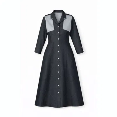 Golden Lotus Women's Black Hematite Denim A-line Dress In Blue